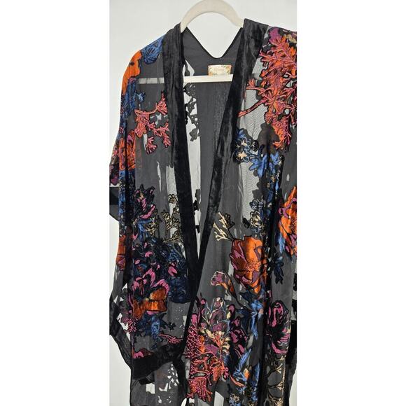 Velvet Burnout Floral Open Kimono One Size Hippie Fairy Dark Romantic Whimsigoth - Picture 3 of 7